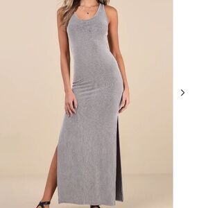 🌫️ Lulu’s “Relaxed but Not Least” Grey Ribbed Sleeveless Maxi Dress | Women’s S
